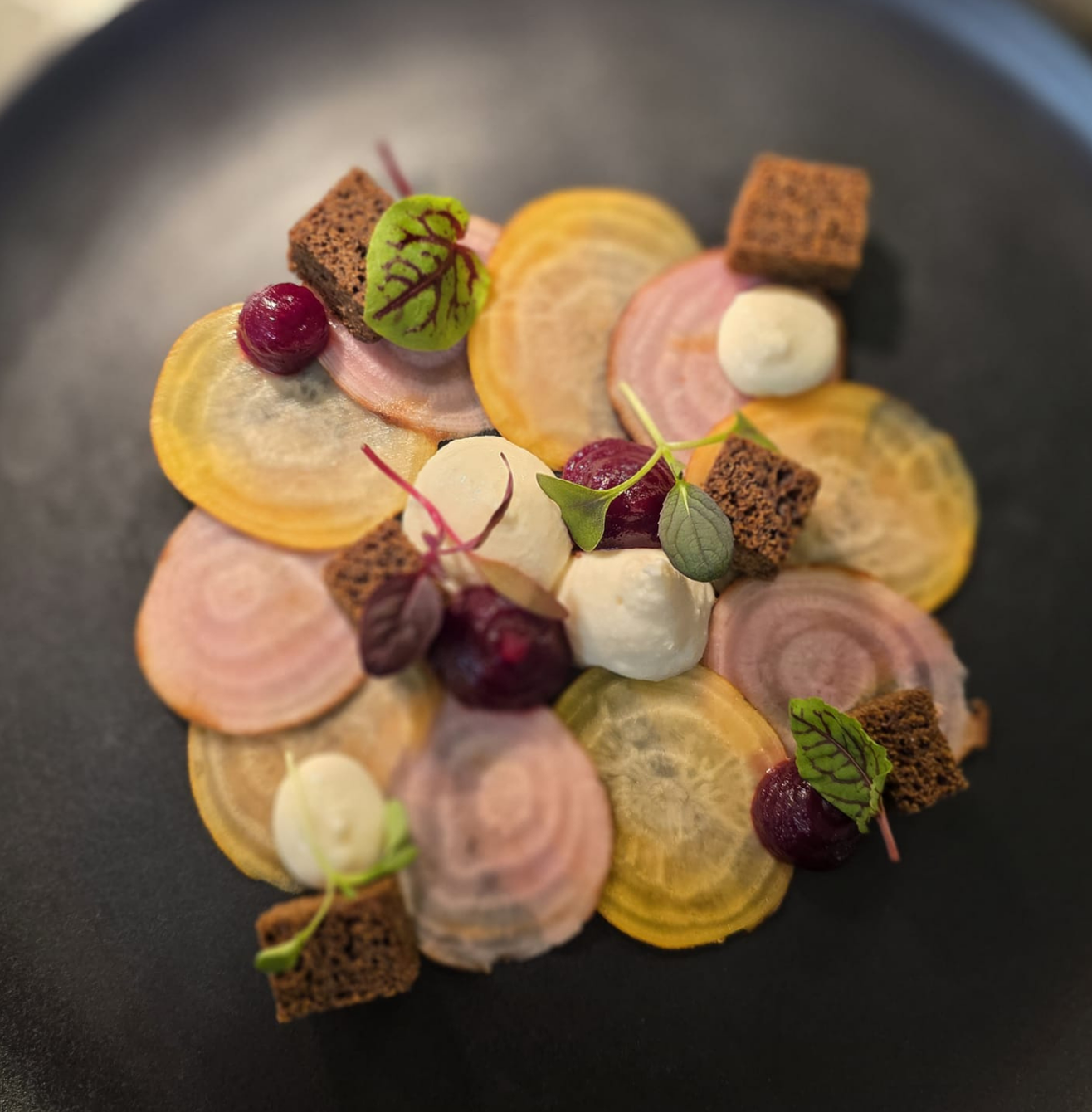  Rainbow and Golden Beetroot Carpaccio 