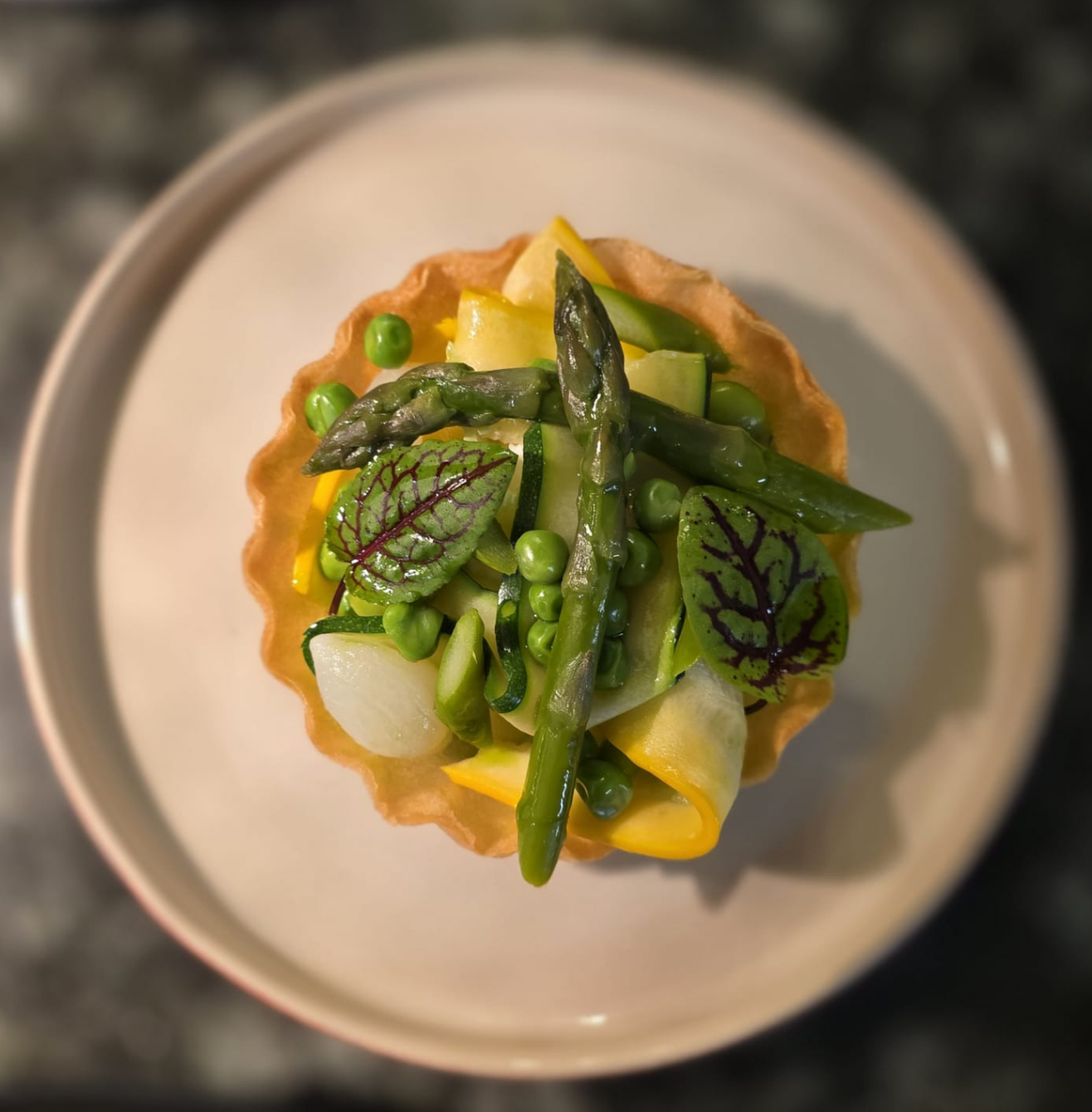  Pea, Courgette, Asparagus and Ricotta Tartlet 